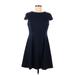 Jessica Howard Casual Dress - A-Line Crew Neck Short sleeves: Blue Print Dresses - Women's Size 8