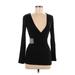 Sky Casual Dress - Bodycon Plunge Long sleeves: Black Solid Dresses - Women's Size Medium