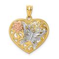 14ct Two Tone Textured Polished Gold and Rhodium Butterfly Angel Wings Love Heart Pendant Necklace Measures 22.5x18mm Wide Jewelry Gifts for Women
