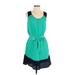 Merona Casual Dress - A-Line Scoop Neck Sleeveless: Teal Color Block Dresses - Women's Size Small
