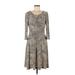 Tahari by ASL Casual Dress - A-Line Scoop Neck 3/4 sleeves: Brown Leopard Print Dresses - Women's Size 6