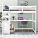 Full Size Wooden Loft Bed with Built-in Desk & Full-Length Guardrail