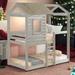 Twin Over Twin Bunk Bed with Roof, Window and Ladder, Antique White