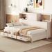 Twin Size Wooden Daybed with 3 Storage Drawers, Upper Soft Board, Pushable Top Shelf and a Set of Sockets and USB Ports