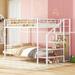 Full Over Full Metal Bunk Bed Frame w/ Lateral Storage Ladder & Wardrobe, Heavy-Duty Steel Frame Bunk Bed for Kids Teens Adults