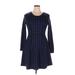 Calvin Klein Casual Dress - A-Line Crew Neck Long sleeves: Blue Houndstooth Dresses - Women's Size Large