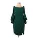 Venus Cocktail Dress - Party Boatneck 3/4 sleeves: Green Solid Dresses - Women's Size 8