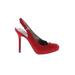 Ann Taylor Heels: Pumps Stilleto Cocktail Red Solid Shoes - Women's Size 6 - Round Toe