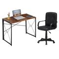 Inbox Zero Home Office Desk & Chair Set Computer Desk W/Shelves w/ Ergonomic Height Adjustable Office Chair Wood/Metal in Black | Wayfair