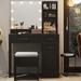 Ebern Designs Elainy Vanity Desk w/ Mirror & Storage Stool Wood in Black | 55.3 H x 35.5 W x 15.8 D in | Wayfair 1B04769B0DEF40C58B0B7DF9873F53C2