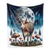 East Urban Home Mykhajlo Night Woods Moon Cow Fleece Throw Fleece/Microfiber/Fleece in Gray/White/Black | 90 H x 70 W in | Wayfair