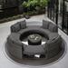 Latitude Run® 9-piece Outdoor Circular Rattan Wicker Sectional Sofa w/ Tempered Glass Coffee Table & 6 Pillows Wicker/Rattan in Gray | Wayfair
