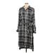 Style&Co Casual Dress - Shirtdress: Gray Plaid Dresses - Women's Size Large