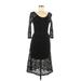 Free People Cocktail Dress - A-Line Scoop Neck 3/4 sleeves: Black Solid Dresses - Women's Size Small