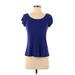 Eileen Fisher Short Sleeve Silk Top Blue Scoop Neck Tops - Women's Size X-Small