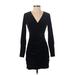 Express Casual Dress - Mini Plunge Long sleeves: Black Print Dresses - Women's Size X-Small