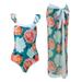 Women Vintage Colorblock Abstract Floral Print 1 Piece Swimwear+1 Piece Cover UP Two Piece Vintage Print Swimsuit Monokini Bikini 2 Piece Swimsuits Two Piece Tankini Set youth swim parka