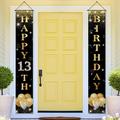 PHXEY Birthday Decoration SE33 for Boys Girls Happy Birthday Porch Sign Door Banner Decorations Black Gold Official Teenager 13 Year Old Birthday Party Decor Supplies Oxford Fabric Material