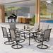 7 Pieces Patio Dining Set Rectangular Black Metal Table with 6 Padded Textilene Fabric Swivel Chairs Outdoor Furniture Set with Umbrella Hole for Garden Poolside Backyard Porch