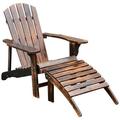 Wooden Adirondack Chair Outdoor Patio Lounge Chair w/ Ottoman - Rustic Brown