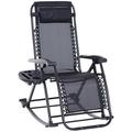Outdoor Rocking Chairs Foldable Reclining Anti Gravity Lounge Rocker w/ Pillow Cup & Phone Holder Combo Design w/ Folding Legs Black
