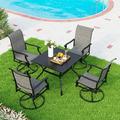 5 Pieces Patio Dining Set Outdoor Furniture Set with 37 Square Black Metal Table and 4 Padded Textilene Fabric Swivel High Back Chairs for Garden Poolside Backyard Porch