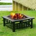 32 Fire Pit Square Wood Burning Outdoor Firepit Includes Steel Fire Poker and Cover for Outdoor Heating Black Grey
