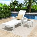 Polytrends Shoreside Modern Poly Eco-Friendly All Weather Reclining Chaise Lounge With Arms Wheels & Side Table (2-Piece Set) White