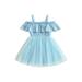 TheFound Toddler Baby Girl Summer Dress Off Shoulder Ruffle Strap Tulle Dress