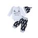 Canrulo Newborn Baby Boy Fall Outfits Little Man Long Sleeve Romper Jumpsuit+Deer Print Pants+Hat Clothes White 6-12 Months