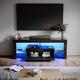 Elegant - High Gloss led tv Stand Ambient Light tv Cabinet with Glass Partition Large Storage Living Room Bedroom Furniture, Black 1400mm