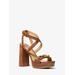 Michael Kors Kailey Embellished Leather Platform Sandal Brown 6.5