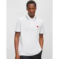 Men's HUGO Deresino232 Mens Tipped Polo Shirt With Logo Label - Open White - Size: 40/Regular