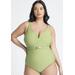 Plus Size Women's Seashell Clasp Belt One Piece by ELOQUII in Sage Green (Size 22)