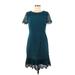 Talbots Casual Dress - A-Line Crew Neck Short sleeves: Teal Solid Dresses - Women's Size 6 Petite