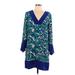 Alice & Trixie Casual Dress - Shift V-Neck 3/4 Sleeve: Blue Print Dresses - Women's Size Large