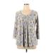 Croft & Barrow Long Sleeve Blouse: Gray Floral Tops - Women's Size X-Large