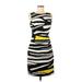 Belle Badgley Mischka Casual Dress - Sheath High Neck Sleeveless: Black Zebra Print Dresses - Women's Size 6