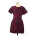 Aqua Casual Dress - A-Line Crew Neck Short sleeves: Burgundy Print Dresses - Women's Size Medium