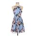 Mi ami Casual Dress - Mini Crew Neck Sleeveless: Blue Floral Dresses - New - Women's Size X-Small