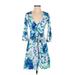 Lilly Pulitzer Casual Dress - A-Line Plunge 3/4 sleeves: Blue Floral Dresses - Women's Size 2X-Small