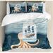 East Urban Home Octopus Ship Duvet Cover Set, Pirate Ship in Bottle, Slate Blue Pale Peach Microfiber in Blue/Brown/White | Wayfair