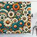 East Urban Home Hippie Shower Curtain Flowers in Groovy Colors in Orange Teal Ivory Polyester | 70 H x 69 W in | Wayfair