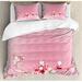 East Urban Home Peach Duvet Cover Set, Japanese Cherry Bloom, Calking, Pink White in Pink/White/Yellow | Wayfair 200EA716666F46078DE3B7F9AB96D438