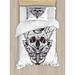 East Urban Home Death Moth Duvet Cover Set, Hipster Tattoo Skull, Twin, Dark Blue Grey & White in Black/White | Wayfair