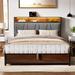 17 Stories Antioch Lift Up Storage Bed w/ LED Light&Outlet, Upholstered Bed Frame w/ Bookcase Headboard | Full | Wayfair