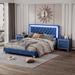 Wrought Studio™ 3-Pieces Bedroom Sets Platform Bed w/ Two Nightstands Upholstered/Metal in Blue | 44.5 H x 64 W x 83.7 D in | Wayfair