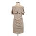 Casual Dress - Sheath Off The Shoulder Short sleeves: Tan Print Dresses - Women's Size Small