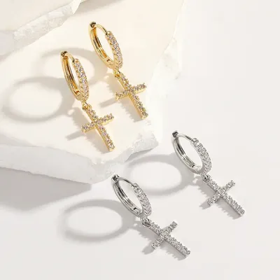 Orecchini di moda orecchini pendenti con croce di zirconi cubici gioielli di fascia alta da donna accessori per coppie di abbigliamento quotidiano