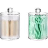 2 Pack Qtip Holder Apothecary Jars Cotton Ball Holder Dispenser Cotton Swab 10oz Clear Plastic Canisters for Bathroom Canister Storage Organization Vanity Makeup Organizer